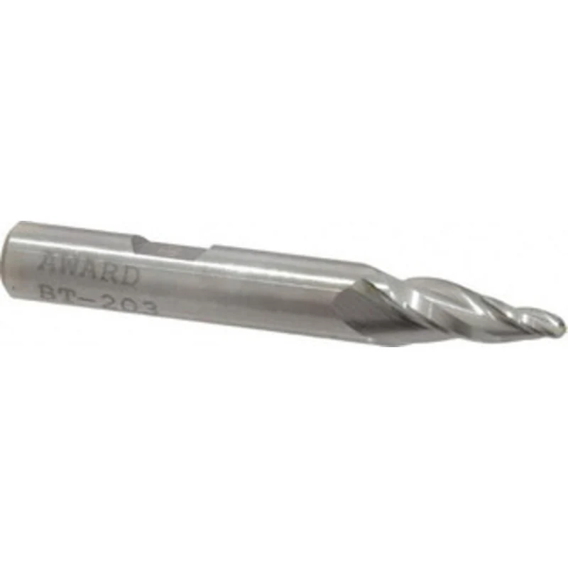 Made in USA 10 per Side 1/8 Small End Diam 3/4 LOC 3-Flute High Speed Steel Tapered Ball End Mill 3/8 Shank Diam, 2-1...